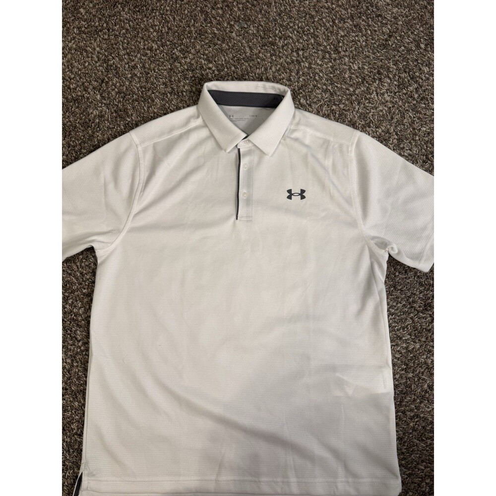 Under Armour Men’s L Golf Polo Shirt White Black Loose Fit HeatGear Performance